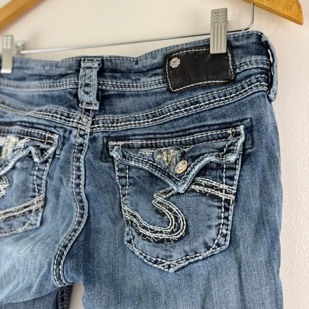 Silver Jeans Co Suki Flap 17 Bootcut‎ Jeans Medium Wash W29 L31 Thick Stitch